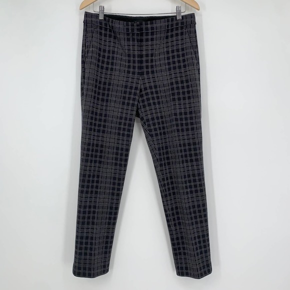 Theory Testra Plaid Structured Pant Stretch Trousers, Navy Blue Preppy Old Money - Picture 2 of 11